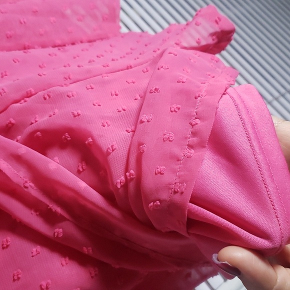 NWT M Lulus Hot Pink Swiss Dot Wrap Mini Romper - Picture 8 of 9